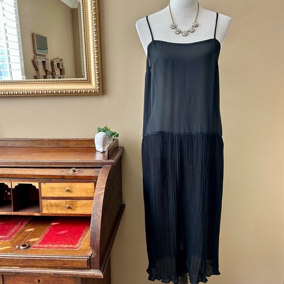 Vintage Black Sheer Micro Pleated Slip Dress Lady Carol of New York Union Made L - Picture 2 of 9